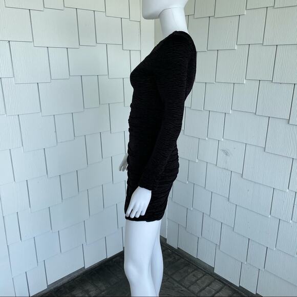 LINI for BLOOMINGDALE'S Women's Black Velvet Ruched V-Back Devon Mini Dress sz S - Picture 3 of 5